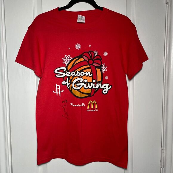 NBA Houston Rockets Youth Mc Donald's T-Shirt WITH AUTOGRAPH Short Sleeve Small - Picture 1 of 8